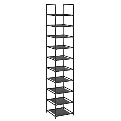 Immagine di SONGMICS Scarpiera a 10 Ripiani, Scaffale Portascarpe, Organizzatore per Scarpe, 33 x 173 cm, Telaio in Metallo, Ripiani Tessuto Non Tessuto, Corridoio, Camera da Letto, Nero LSR110B02