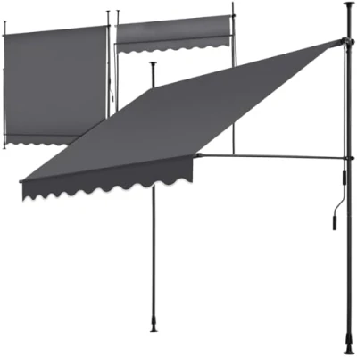 Immagine di tectake® Tenda da Sole a Morsetto con Manovella, Altezza e Inclinazione Regolabile, Telo Impermeabile Resistente ai Raggi UV, Ideale per Balcone Terrazzo, 200x180cm Nero/Grigio