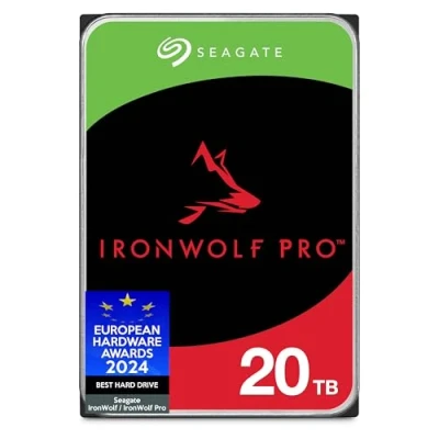 Immagine di Seagate IronWolf Pro, 20TB, Unità disco interna NAS classe Enterprise SATA CMR da 6GBit/s, 3,5&quot;, 7.200 giri/min, sistemi RAID, servizi Rescue, imballaggio senza frustrazioni (ST20000NTZ01)