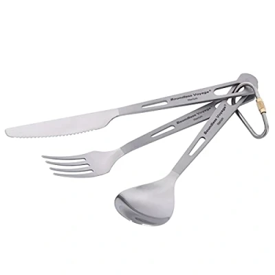 Immagine di iBasingo Set di Stoviglie in Titanio Campeggio Riutilizzabile Cucchiaio Forchetta Coltello Posate Ultraleggere Portatili da Esterno (3 pcs/lot Ti1051T)
