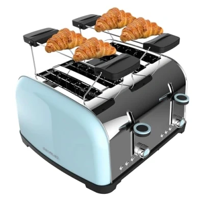 Immagine di Cecotec Tostapane verticale Toastin&#039; time 1700 Double Blue, 1700W, Doppia fessura corta e larga 3,8 cm, Barre superiori, Acciaio Inossidabile, Spegnimento Pop up Automatico, Raccogli briciole