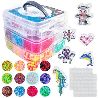 Immagine di La Manuli Perline da Stirare a Fusione Kit Completo 10.000 Pezzi, Fusibili per Bricolage Bambini con Piastre e Accessori Creazione Gioielli Fai Te