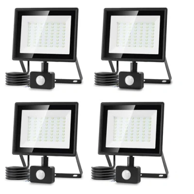 Immagine di Aigostar Faretto LED da Esterno con Sensore di Movimento,50W 4300LM Faro Esterno,Bianco Freddo 6500K,IP65 Impermeabile Faretti per Giardino,Cortile,Patio,Garage Confezione 4