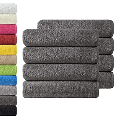 Immagine di NatureMark Confezione da 8 asciugamani in spugna, 50 x 100 cm, 100% cotone, di colore Grigio antracite