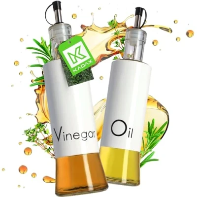 Immagine di KADAX dispenser per condimenti liquidi, bottiglia di vetro con elementi in acciaio, olio, aceto, vinaigrette, contenitore olio d&#039;oliva