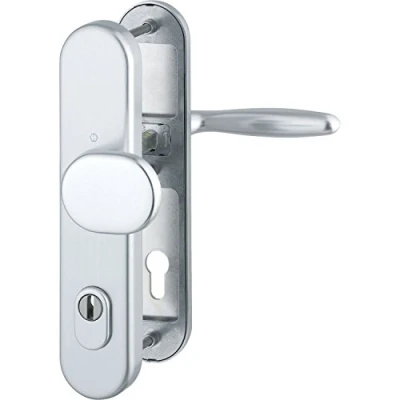 Immagine di Hoppe 3896041 sicurezza della maniglia Verona OE di Norma distanza 88 mm, a piastra lunga cilindro profilo per porte dello spessore 62 72 mm con Nucleo ANTISCASSO, in alluminio anodizzato argento, classe 3, 1 pezzi