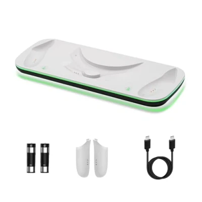 Immagine di Mcbazel Dock di Carica Controller VR per Quest 3, Stazione con Luce LED Supporto 2 Batterie Ricaricabili da 600mAh, Cavo Type C Bianco