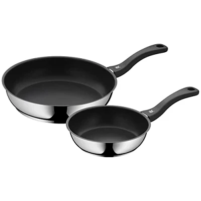 Immagine di WMF Set di padelle Devil da 2 pezzi, padella 28 cm + 20 cm, a induzione, rivestita in acciaio inossidabile Cromargan, manico plastica, nero