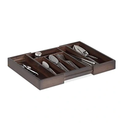 Immagine di relaxdays Portaposate da Cassetto, Estraibile Larghezza Var. 5 a 7 Scomparti in Bambù HLP 5x48x33,5 cm, Marrone Scuro