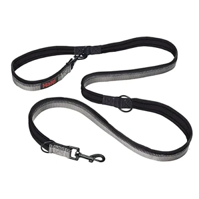 Immagine di guinzaglio a doppia estremità HALTI da addestramento con imbottitura in neoprene, tessuto catarifrangente 3M e lunghezza regolabile. Ideale per cani piccoli medi (taglia S, nero)
