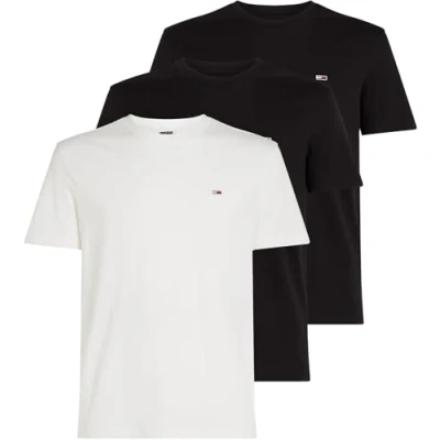 Immagine di Tommy Jeans Uomo T Shirt Maniche Corte Confezione da 3 in Cotone, Multicolore (Ecru/Black/Black), XS