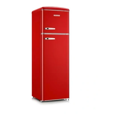 Immagine di SEVERIN RKG 8983 [EEK D] Frigorifero retrò con applicazioni cromate, congelatore superiore, illuminazione a LED, 1 7C, volume netto 246 L, solo 39 dB, rosso,