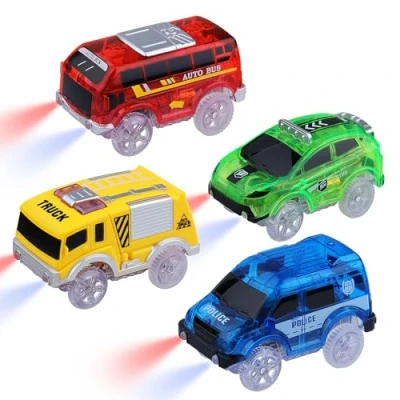 Immagine di sikkeby Tracks Cars auto di ricambio solo Magic Toy Glow in The Dark, da corsa con 5 luci LED lampeggianti, compatibile la maggior parte delle tracce per bambini, ragazzi e ragazze (4