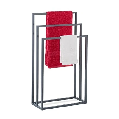 Immagine di Relaxdays Piantana Portasciugamani, Autoportante con 3 Bracci, Acciaio, Appendi Asciugamani HLP 83x46x21 cm, Antracite