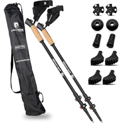 Immagine di ALPIN LOACKER nordic walking Bastoni da donna e uomo, ergonomici per ultraleggeri I telescopici bastoncini leggeri in alluminio, rosso