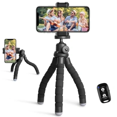 Immagine di UBeesize treppiede per telefoni cellulari, mini smartphone e fotocamere, supporto cellulari con telecomando Bluetooth, nero chiaro