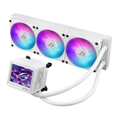 Immagine di ROG Ryujin III 360 ARGB Extreme White Edition AIO cooler with Asetek Gen8 V2 pump; thickened magnetic fan; 3.5&quot; LCD for hardware monitoring &amp; custom GIFs