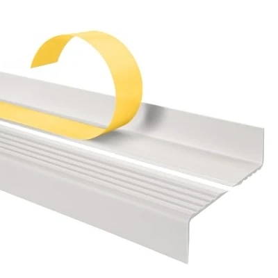 Immagine di Profilo per bordi scale angolare in PVC autoadesivo, Paraspigolo Strisce antiscivolo gradini 40x25mm, Bianco, 165cm