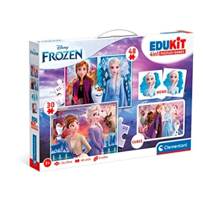 Immagine di Clementoni Edukit 4 in 1 Disney Frozen Set di Giochi 30 48 Pezzi, Memo e 6 Cubi, Educativo Anni, Gioco Memory, Puzzle Bambini Made Italy, Colore, 18292