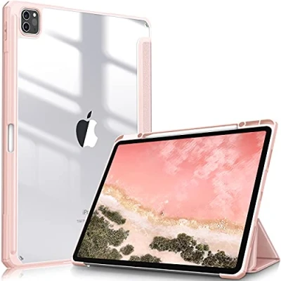 Immagine di FINTIE Custodia per iPad Pro 12.9&quot; (6a Generazione 2022) [Built in Pencil Holder] Antiurto Sottile Case Posteriore Trasparente Cover 2021/2020/2018, Oro Rosa