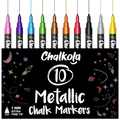 Immagine di Chalkola pennarelli a Gesso liquido Punta fine Confezione da 10 per lavagne, Menù di caffè, Affari, finestre cancellabili con Umido non tossico 1mm