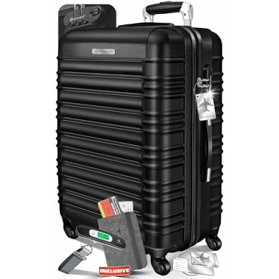 Immagine di KESSER® Valigia da viaggio, incl, Bilancia per bagagli + Etichetta bagagli, Trolley, Valigia, Serratura a combinazione, Guscio rigido in ABS, Bagaglio mano 55cm 55L / Nero