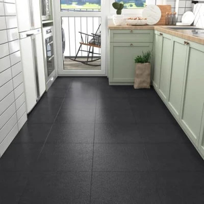 Immagine di Yullpaper Piastrelle Adesive Pavimento Opachi PVC Adesivo Neri Grigi Per Cucina Bagno Pavimenti Adesivi Impermeabili Linoleum Rivestimento Balcone 4 Pezzi, 30 x 30cm