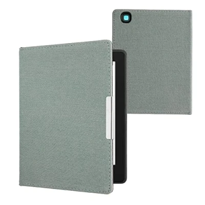 Immagine di kwmobile Custodia compatibile con Kobo Aura H2O Edition 2 Cover Jeans Denim Chiusura Magnetica eReader Flip Case blu chiaro