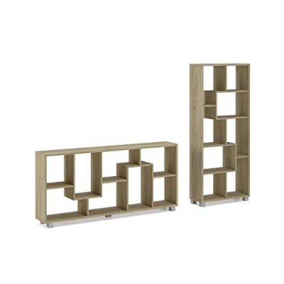 Immagine di Skraut Home Scaffale di Design 161 x 69 25 cm Libreria Verticale o Orizzontale Modello ZIG ZAG Sonoma Facilità Montaggio Resistente Legno Rovere Chiaro