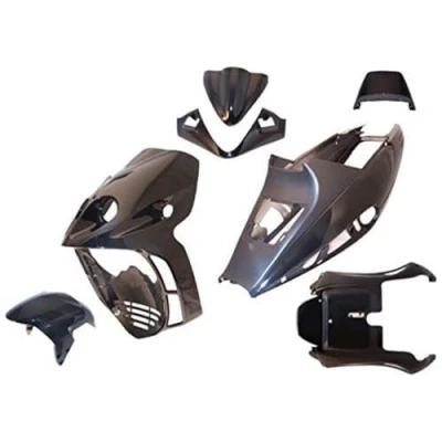 Immagine di one by camamoto kit set carene complete plastiche compatibile con (cod 77390100 phantom malaguti f12 lc liquido anno 2003 2004 2005 2006 2007 colore nero lucido)