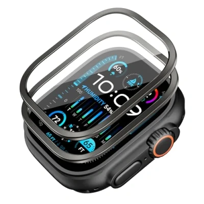 Immagine di ESR Armorite Pellicola Protettiva per Apple Watch Ultra 2/1 (2024/2023/2022, 49 mm), Protezioni lo Schermo con Cornice in Quadro di Alluminio, Chiarezza HD, Anti graffi, Nero, 2 Pezzi