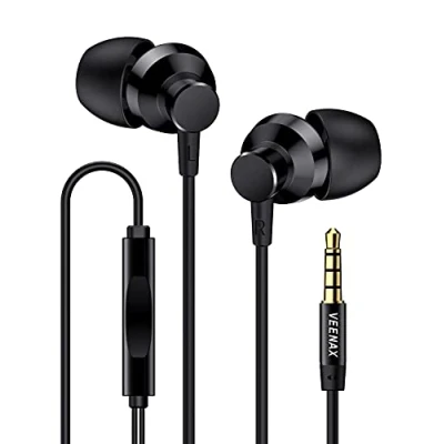 Immagine di VEENAX M2 Auricolari con Filo, Cuffie In Ear Microfono, Cuffiette Filo e Bassi Potenti, Auricolare Stereo Cavo per Telefono Cellulare Smartphone Computer PC Tablet MP3, Jack 3,5 mm, Nero