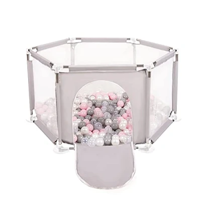 Immagine di Selonis Recinto Esagonale Per Bambini Con 400 Palline Colorate Di Plastica 6 Cm, Grigio:Perla/Grigio/Trasparent/Rosa Chiaro