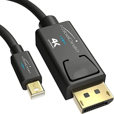 Immagine di KabelDirekt Mini DisplayPort (Thunderbolt) su Cavo (Mini DP DP) 1m (UHD con 4K / 60 Hz, Versione 1.2, Adatto a PC &amp; Mac, connettore Chiusura, Nero) Top Series