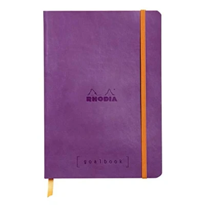 Immagine di RHODIA 117750C Taccuino flessibiIe BULLET JOURNAL GOALBOOK viola A5 Puntinato Dot 240 pagine Carta Clairefontaine Avorio 90g 2 Segnapagina, Chiusura con elastico Copertina Simil Cuoio