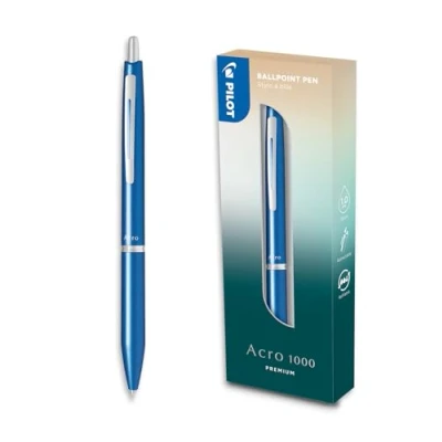 Immagine di PILOT Penna a sfera Acro 1000 Metallic Azzurro in versione premium con astuccio regalo Inchiostro Nero ultra scorrevole per una scrittura incomparabile scatto ricaricabile Punta media