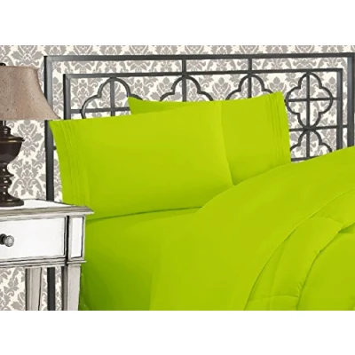 Immagine di Elegant Comfort Luxurious 1500 Thread Count Egyptian Three Line Embroidered Softest Premium Hotel Quality 4 Piece Bed Sheet Set, Wrinkle and Fade Resistant, King, Lime