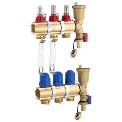 Immagine di Collettore per riscaldamento a pavimento in ottone 3 uscite/ritorni con flussimetri