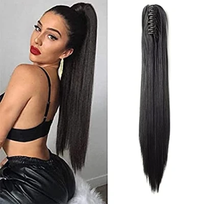 Immagine di SEGO Extension Coda Capelli Clip Pinza di Cavallo Fascia Unica Panytail Extensions Posticci Neri Finti Sintetici Lisci 53cm 140g Nero Scuro