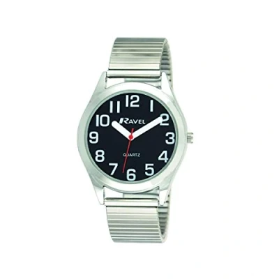 Immagine di Ravel Unisex super audace vista aiuto bracciale in acciaio inossidabile expander orologio con grandi numeri e lancette argento tono/quadrante nero