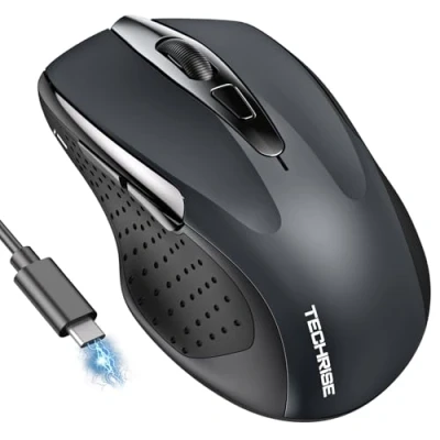 Immagine di TechRise Mouse Bluetooth, Wireless 2.4G (BT 5.0/3.0+2.4G), Ergonomico Ricaricabile 4800 DPI con Ricevitore USB A, Silenzioso 6 Livelli, Adatto per Laptop, PC, Windows