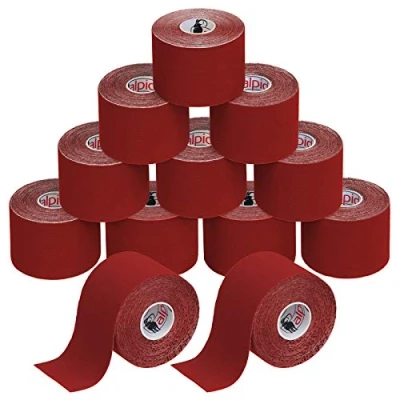 Immagine di ALPIDEX Nastro Kinesiologico Tanti Colori 1/3/ 6/12 Rotoli 5 m x 5,0 cm E Book Esempi Applicazione Tape Muscolare Cerotto, Colore:rosso, Quantità:12 rotolo