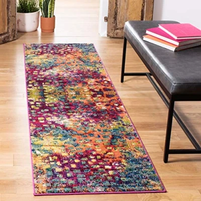 Immagine di SAFAVIEH Tappeto Boho per Soggiorno, Sala da pranzo, Camera letto Monaco Collection, A Pelo Corto, Rosa e Multi, 66 X 244 cm