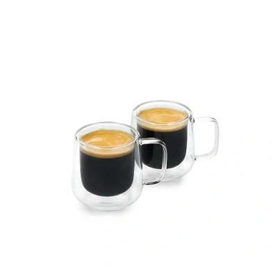 Immagine di Set di bicchieri da espresso a doppia parete La Cafetière 2pc Siena, tazze isolate 100 ml con manico per barista, impilabili e leggere