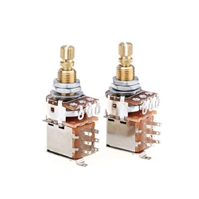 Immagine di Musiclily Pro Ottone Full Metrica A250K Potenziometro Push/Push Split Shaft Audio Taper Pots per Chitarra Elettrica Basso (Set di 2)