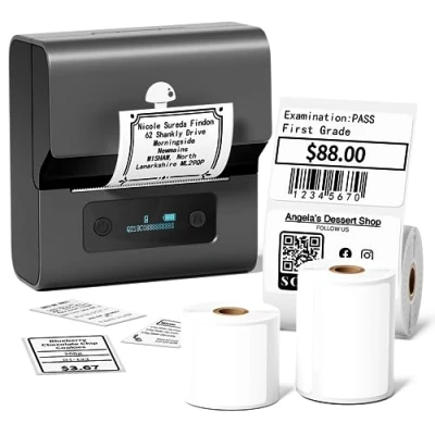 Immagine di Phomemo M221 Etichettatrice Portatile Stampante Codice a Barre, Etichette Adesive Termica con PC IOS Android, per Indirizzi, Codici Casa, Ufficio,con 3 Rotoli di Etichette(Grigio)