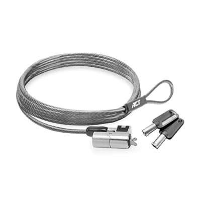 Immagine di ACT AC9040 cavo di sicurezza per laptop, 2 m, con chiave, Slot Wedge notebook, testa blocco girevole, serratura computer portatile, antifurto
