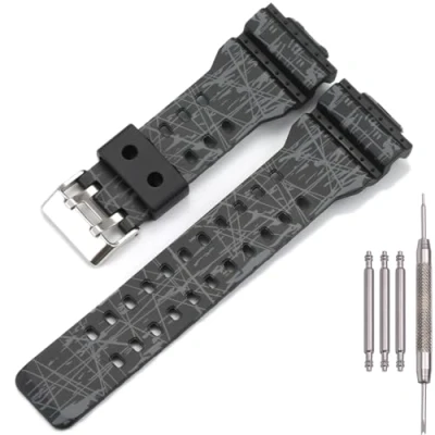 Immagine di MCXGL Cinturino di ricambio in resina per orologio da uomo Casio g Shock GD120 GA100 GA110 g8900 (include 2 passanti) 16mm Burst nero