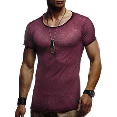 Immagine di Leif Nelson Maglietta Uomo Estate, Collo Rotondo (Rosso, Taglia XXL), vestibilità Regolare, 100% Cotone, Basic a Maniche Corte