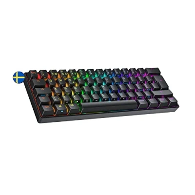 Immagine di Ranked S60 Supernova Tastiera da Gioco Meccanica Mini 60% Hotwap Gaming Keyboard 62 Tasti LED RGB Cavo USB Per Mac, PC Windows Layout svedese QWERTY (Nero, Gateron Optical Speed Yellow)